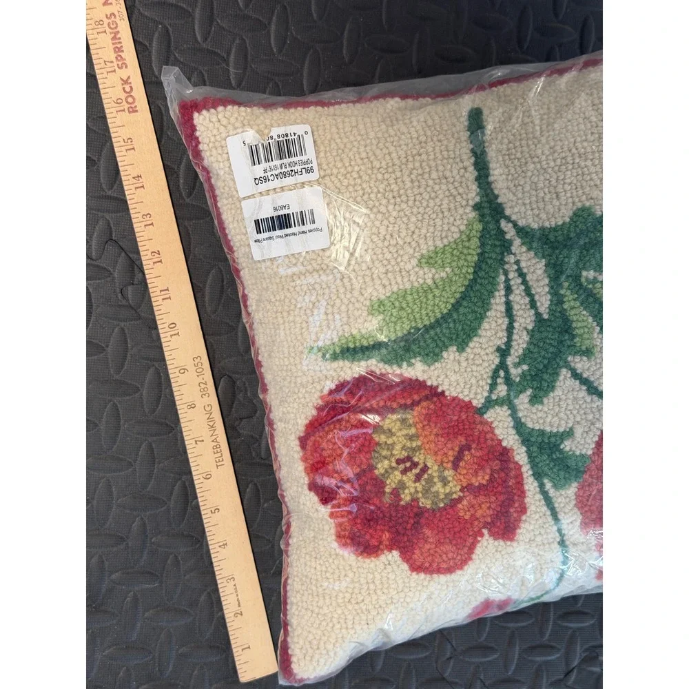 Peking Handicraft Poppies Throw Pillow 16x16 Hand Hooked Wool Square 16